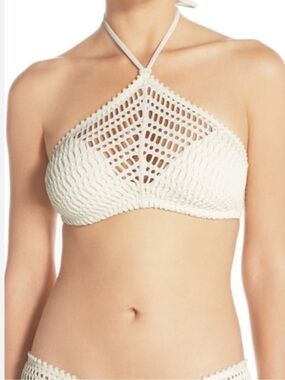 Robin Piccone Sophia Crochet Halter Bikini Top Cream Size Medium